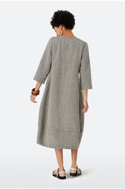 Sahara Cross Dye Linen Bubble Dress Pebble