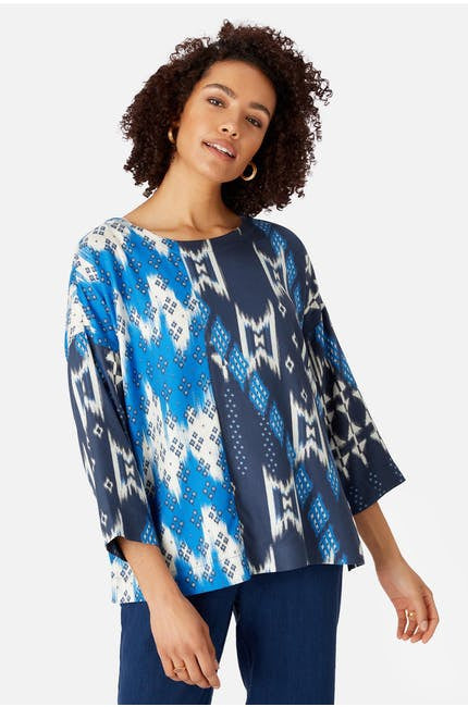 Sahara Mixed Ikat Print Top Blue