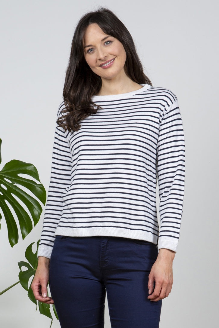 Lily and Me Meadow Stripe Jumper Silver Navy