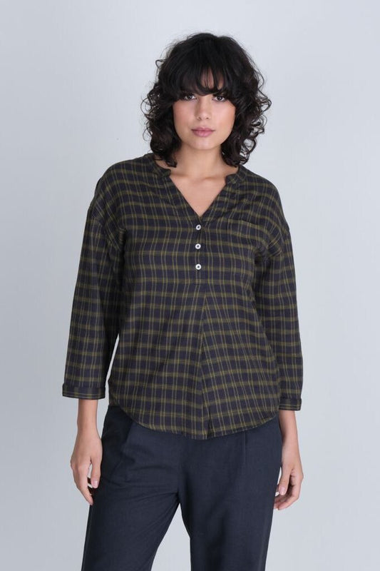 Bibico Relaxed Check Maho Blouse Blue