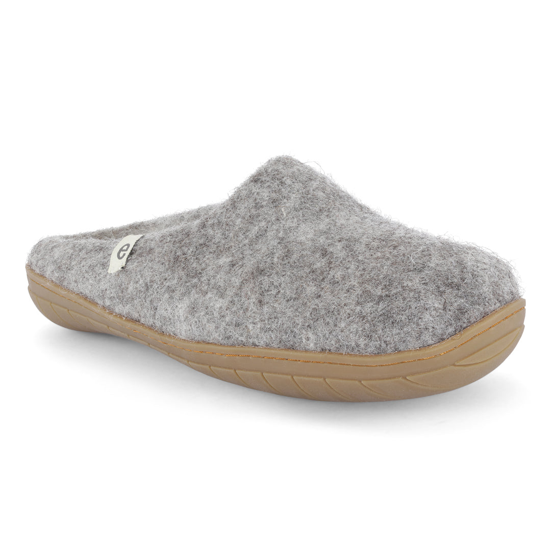 Egos Shoes Merino Wool Rubber Soled Slipper Grey Grey