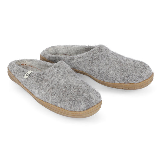 Egos Shoes Merino Wool Rubber Soled Slipper Grey Grey