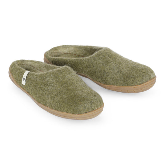 Egos Shoes Merino Wool Rubber Soled Slippers Moss Green