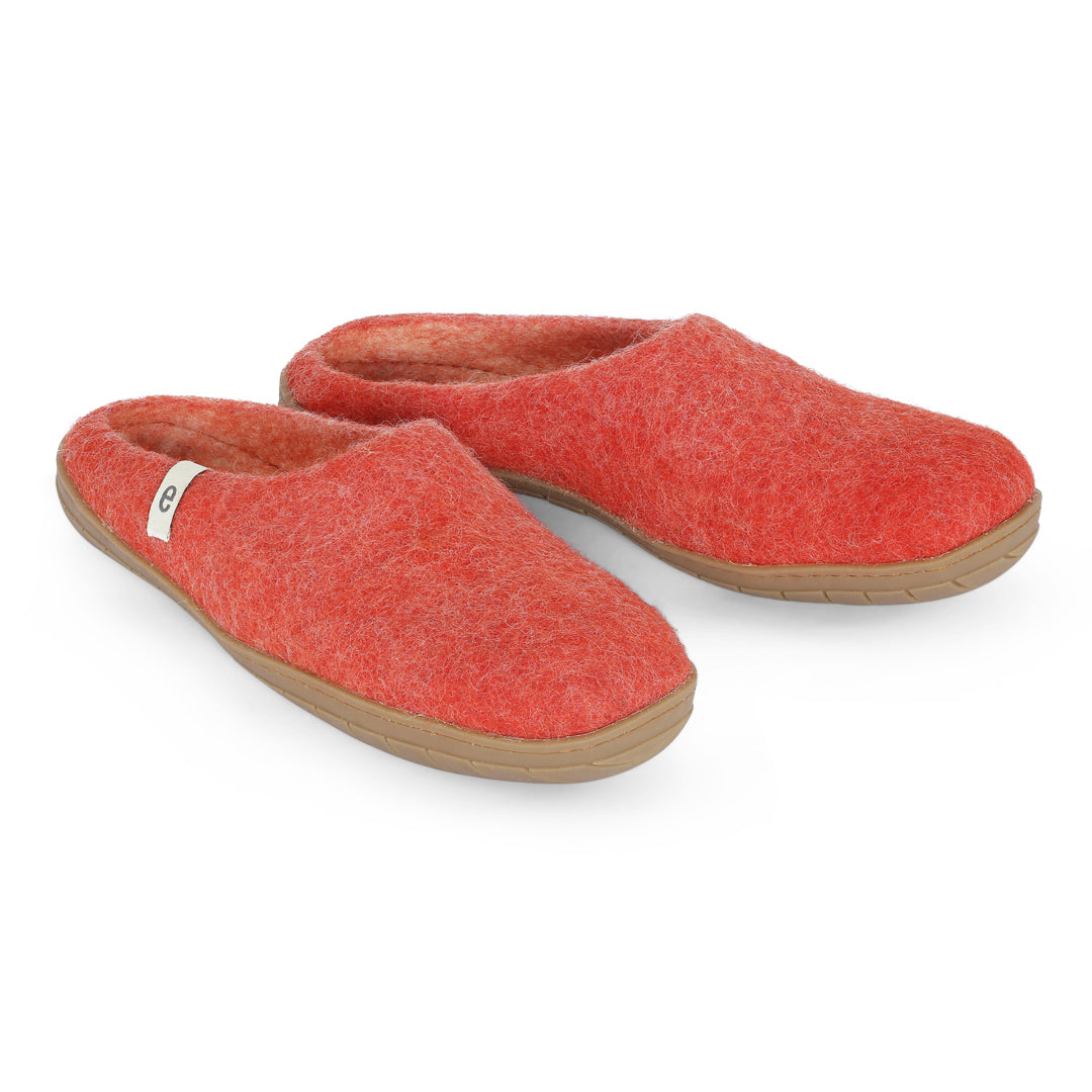 Egos Shoes Merino Wool Rubber Soled Slippers Rust Red