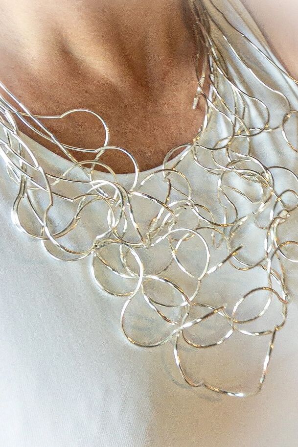 Jess & Lou Wow Statement Wire Necklace Silver