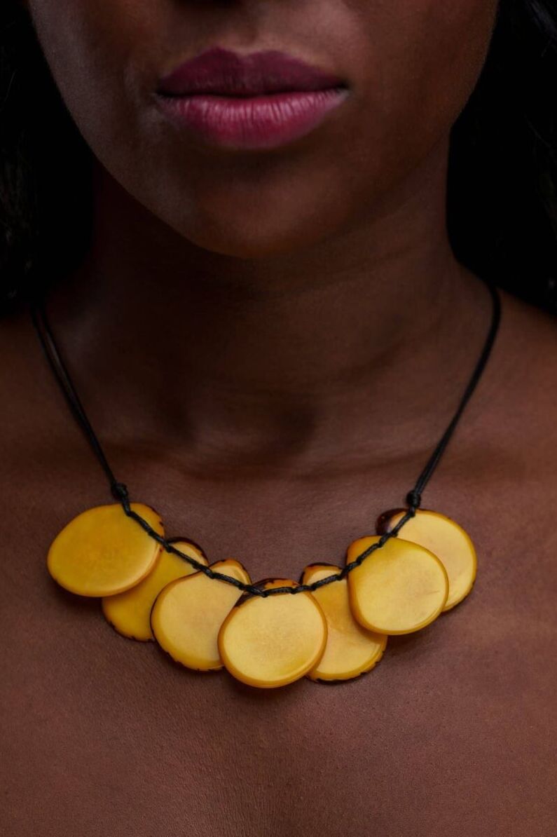 Pretty Pink Jewellery Bogota Tagua Slices Necklace Yellow