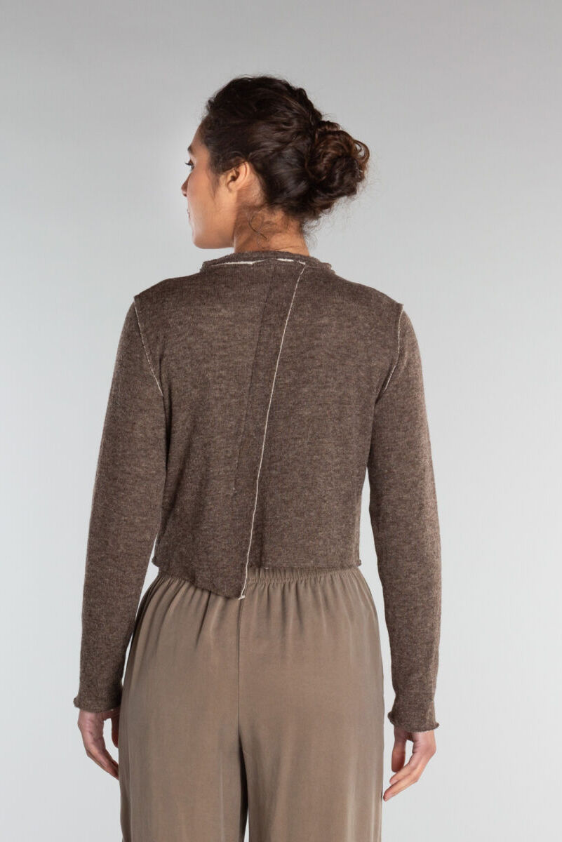 Cut Loose Wool Collarless Crop Cardi Saddle Brown