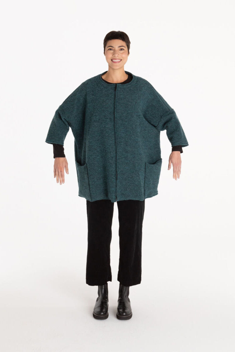Cut Loose Boiled Wool Zip Jacket Deep Sea 