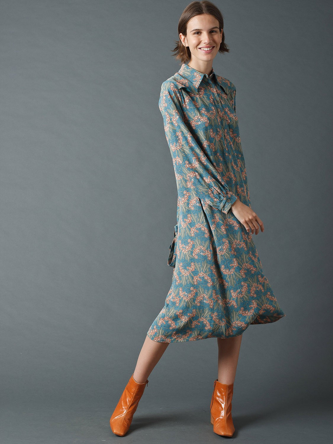 Indi & Cold Floral Shirt Dress Aquamarine