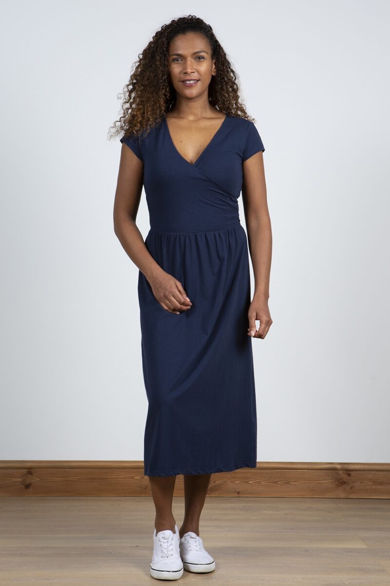 Lily and Me Wrap Midi Dress Plain Navy