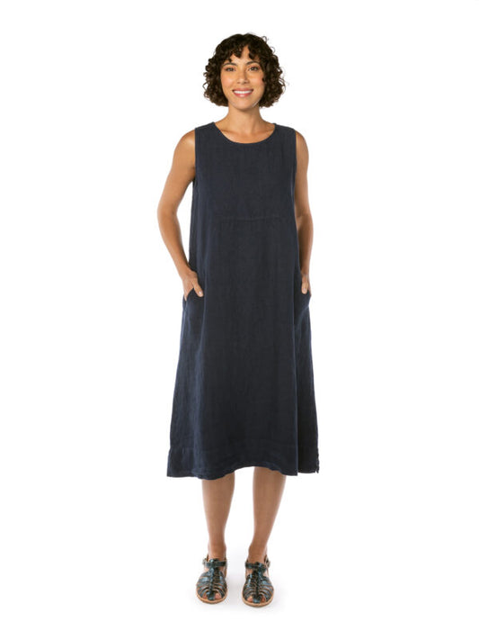 Cut Loose Linen Seamed Easy Dress Nightsky Blue