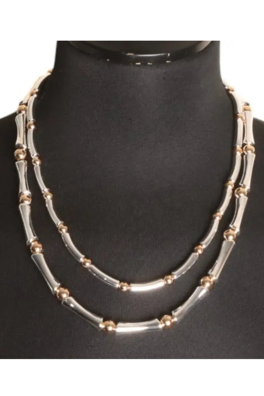 Two-Strand Silver & Gold Beaded Necklace