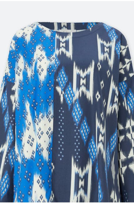 Sahara Mixed Ikat Print Top Blue