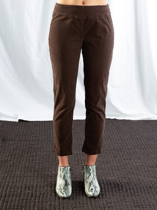 Cut Loose Cord Slim Ankle Pant Chocolate