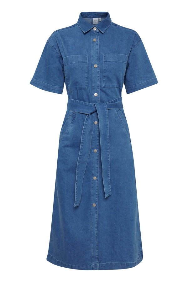 Ichi Mazie Dress Washed Blue Denim