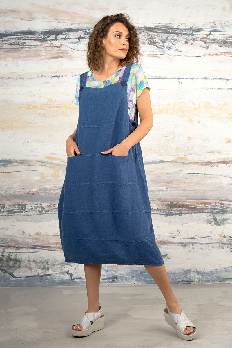 Grizas Blue Linen 91274 Overall Dress