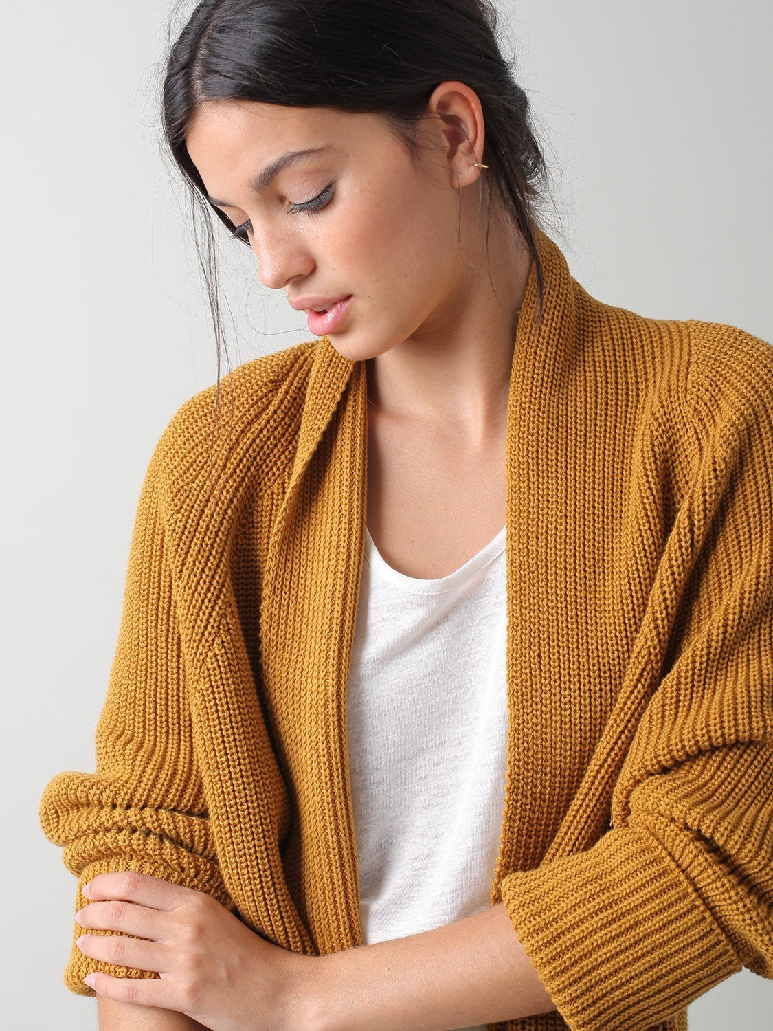 Indi & Cold Ribbed Cotton Cardigan Amber