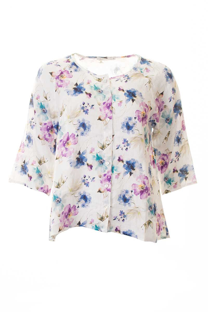 Cut Loose Collarless Shirt Laundered Summer Breeze