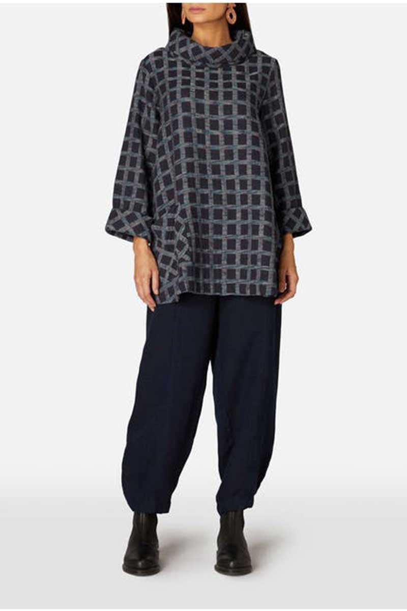 Sahara Cotton Ikat Check Tunic Navy