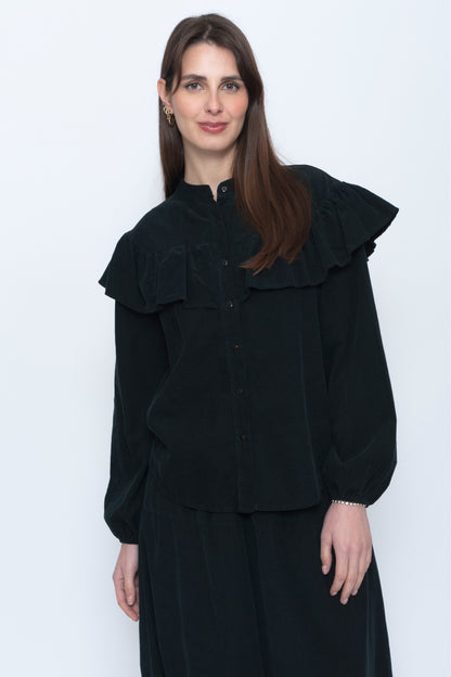 Needlecord Shoulder Ruffle Shirt