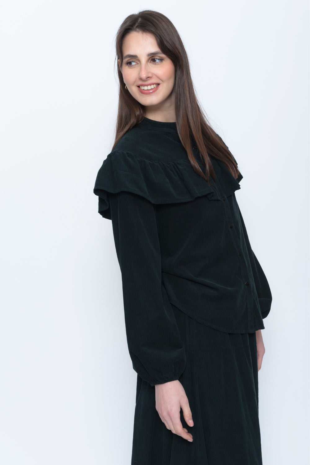 Needlecord Shoulder Ruffle Shirt