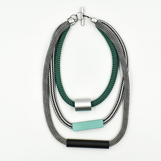 Christina Brampti 3 Cord Metal Bead Necklace Green