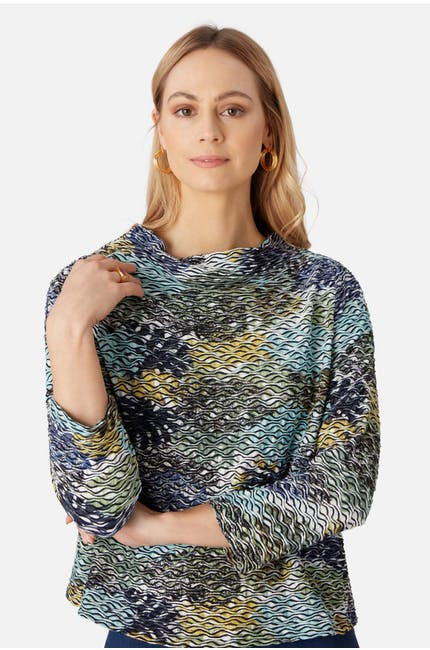 Sahara Ripple Jersey Funnel Neck Top Multi