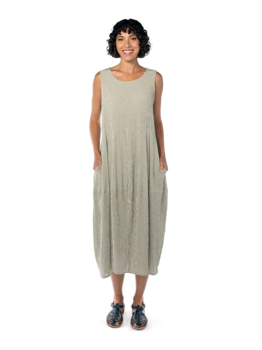 Cut Loose Crinkle Check Seam Bubble Dress Seaweed Green