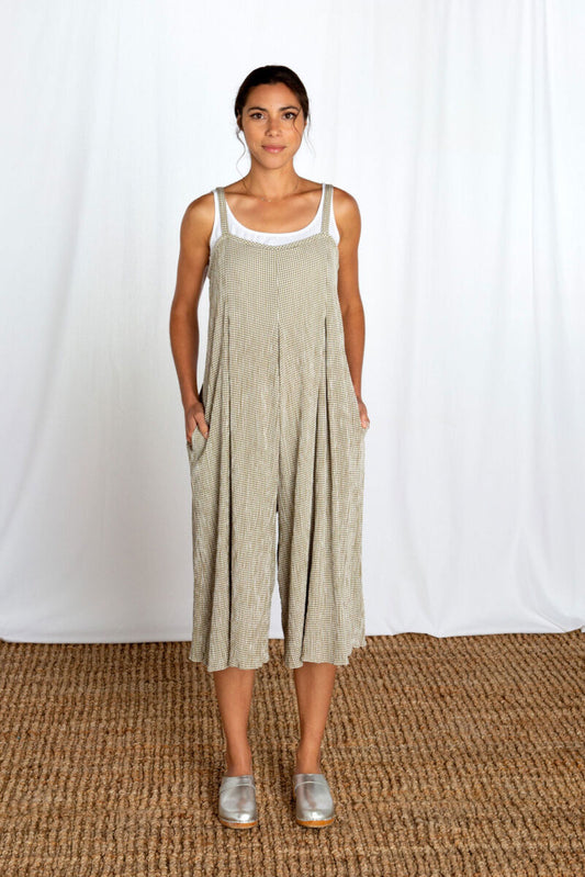 Cut Loose Crinkle Check Crop Jumpsuit Seaweed Green