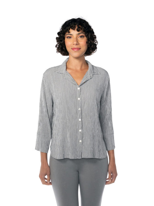 Cut Loose Crinkle Check Crop Easy Shirt Cobblestone Grey