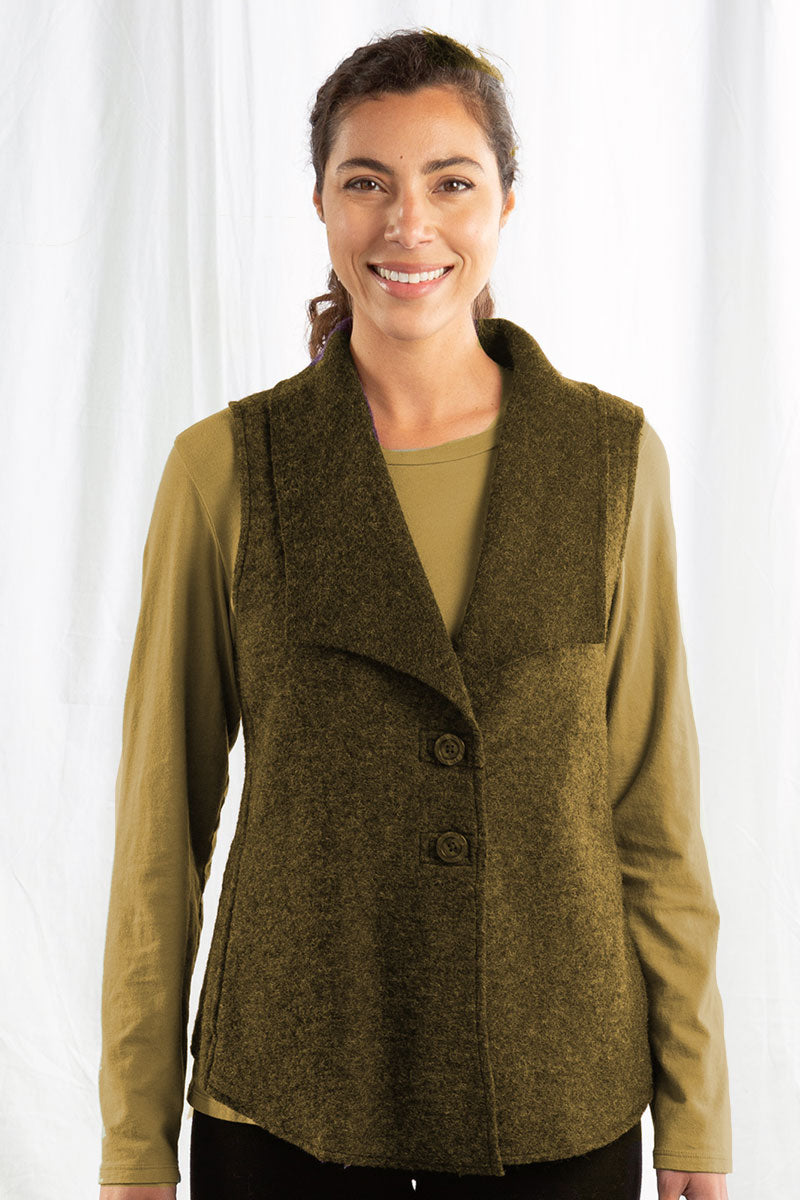Cut Loose Boiled Wool Collared Vest Jungle
