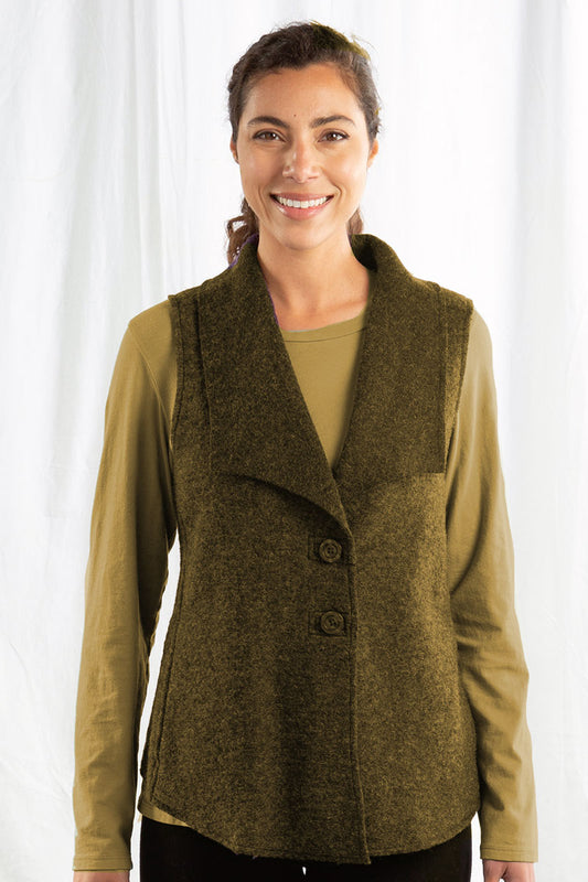 Cut Loose Boiled Wool Collared Vest Jungle