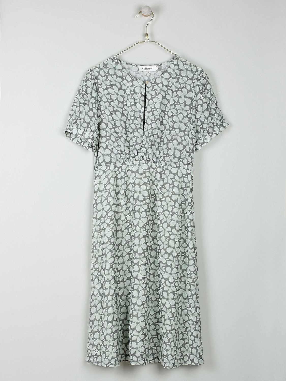 Indi & Cold Floral Print Midi Dress Cyan