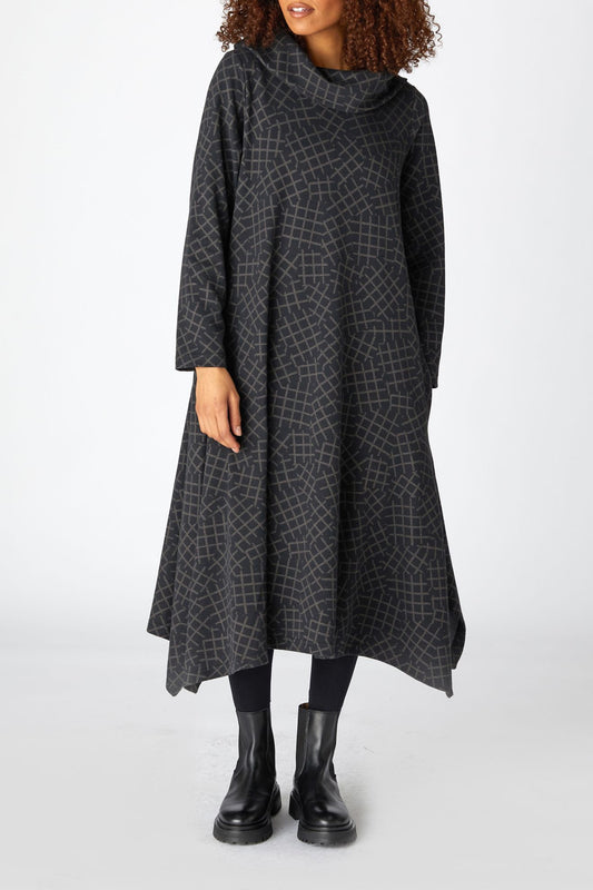 Sahara Grid Layer Jersey Dress Charcoal