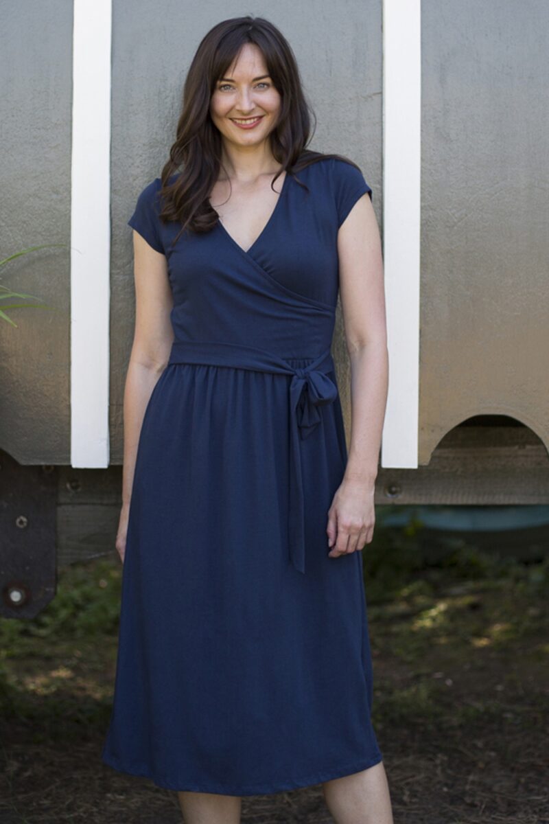 Lily and Me Wrap Midi Dress Plain Navy