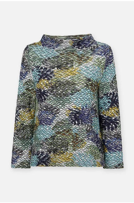 Sahara Ripple Jersey Funnel Neck Top Multi