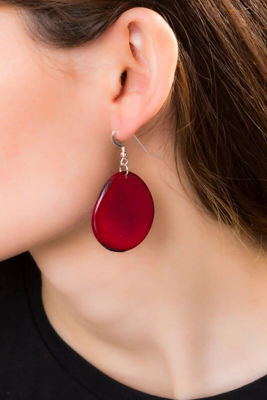 Pretty Pink Jewellery Folha Tagua Earrings Red