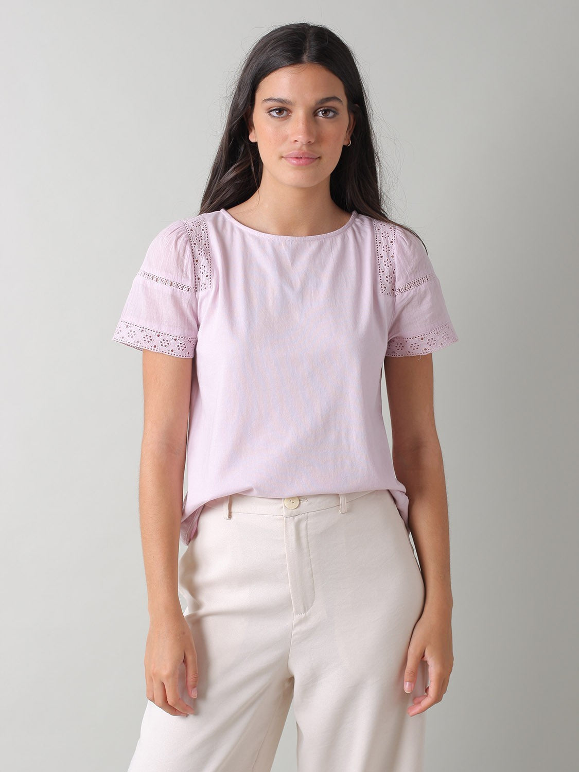Indi & Cold Cotton Lace T-Shirt Lila