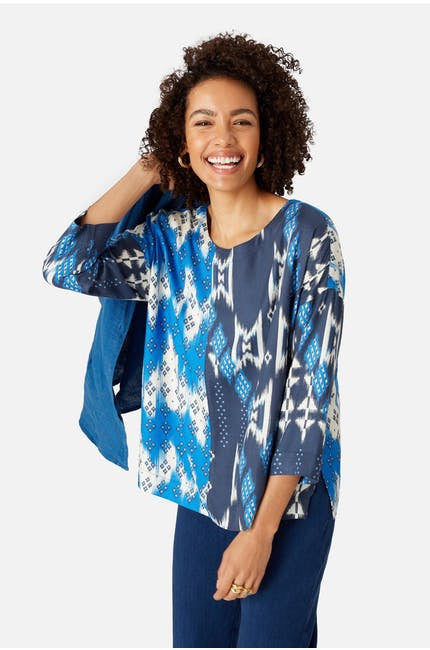 Sahara Mixed Ikat Print Top Blue