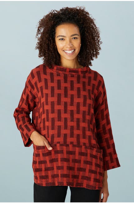Sahara Jacquard Linen Boxy Top Terracotta