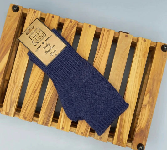 Jess & Lou Cosy Plain Fingerless Gloves Navy Blue