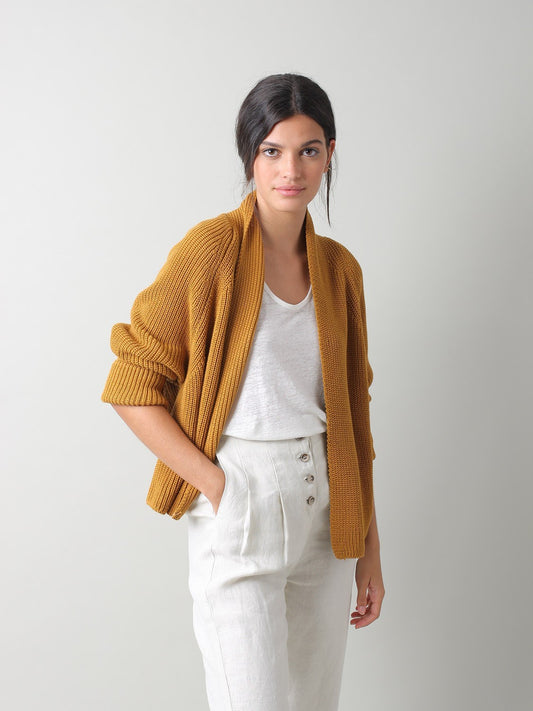 Indi & Cold Ribbed Cotton Cardigan Amber