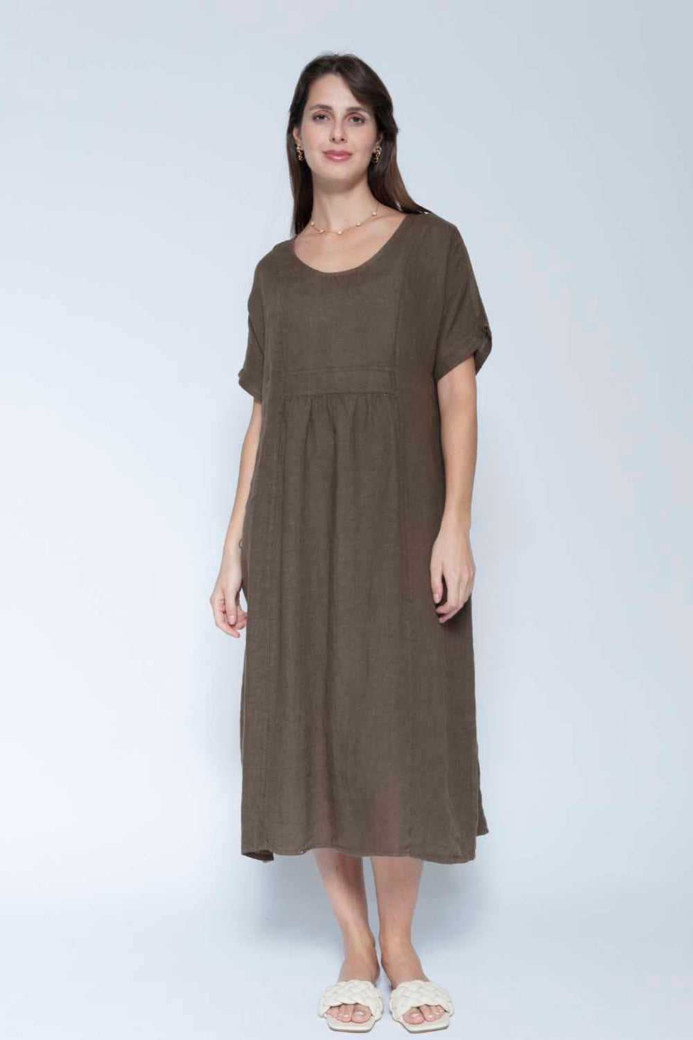 Front Pleated Linen Dress