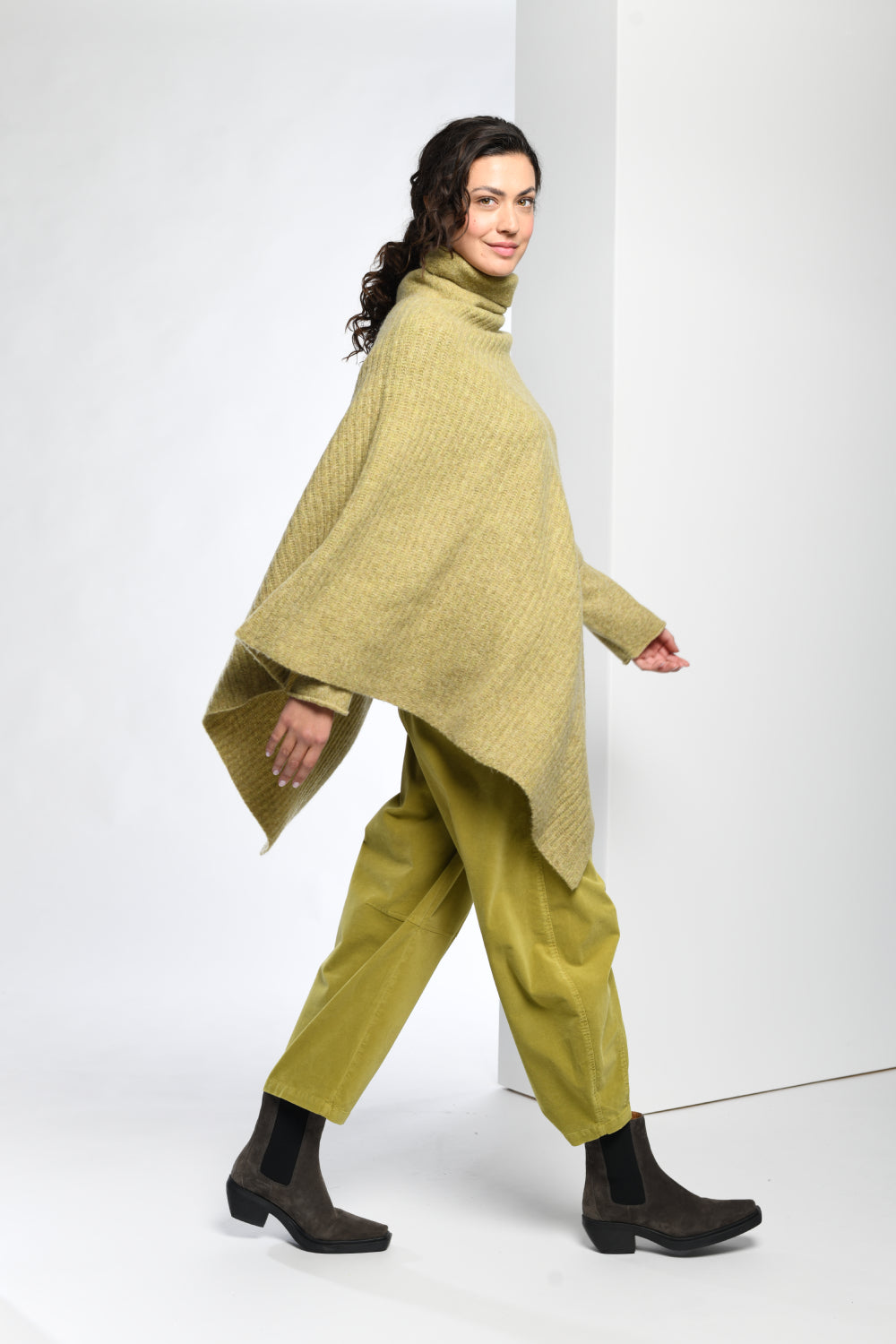 Asymmetric Ribbed Knit Poncho
