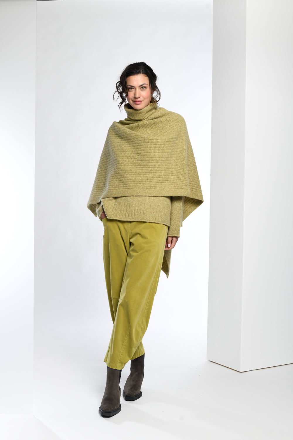 Asymmetric Ribbed Knit Poncho