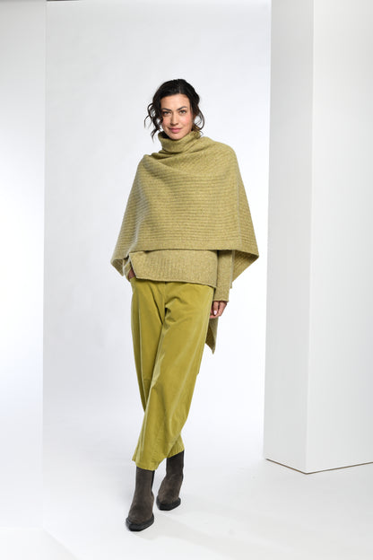 Asymmetric Ribbed Knit Poncho