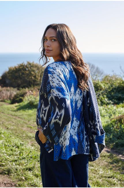 Sahara Mixed Ikat Print Top Blue