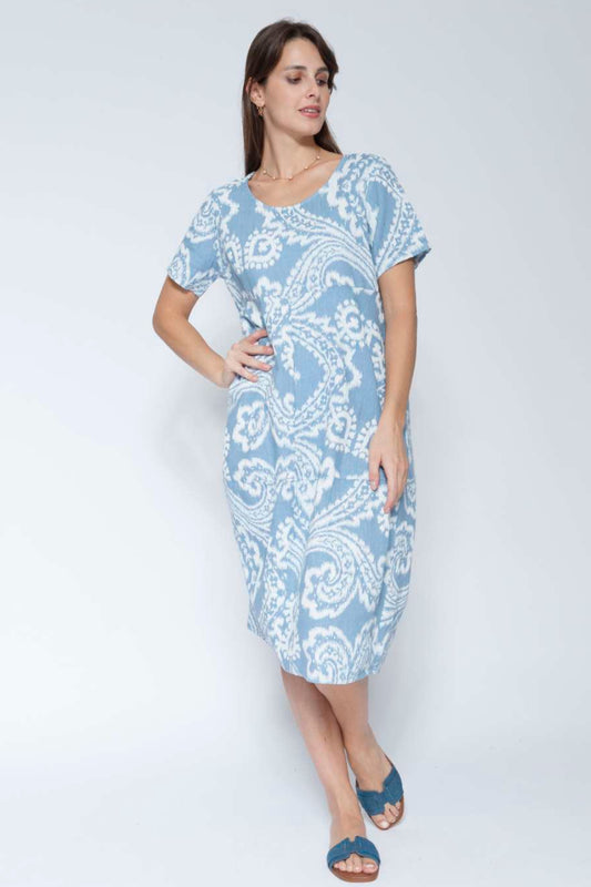 Batik Print Linen Tulip Dress