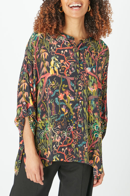 Sahara Faraway Jungle Silk Boxy Shirt Black