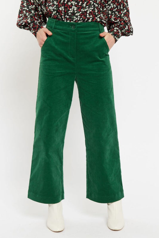 Louche Tim Cord Straight Leg Trousers Green